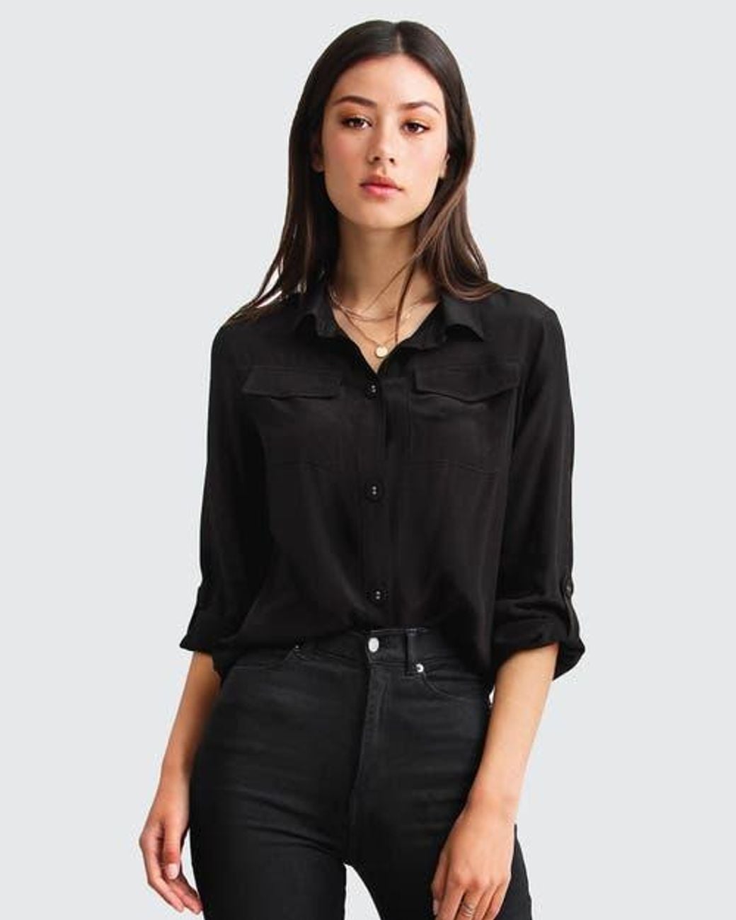 Belle & Bloom Black Eclipse Rolled Sleeve Blouse