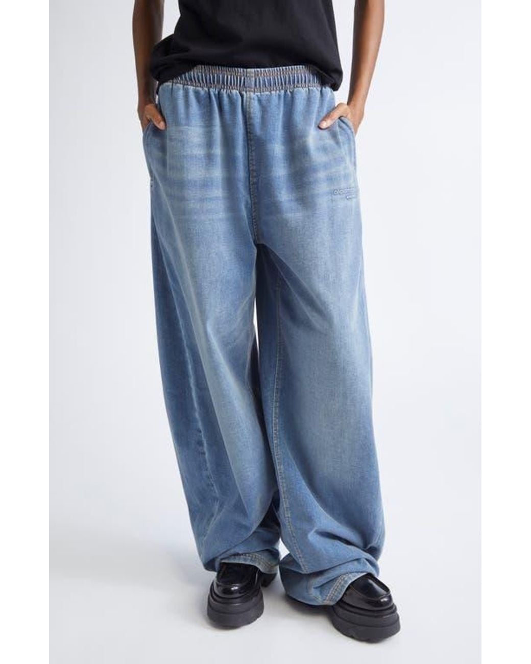 Alexander Wang Elastic Waist Brushed Denim Sweatpants in Blue | Lyst