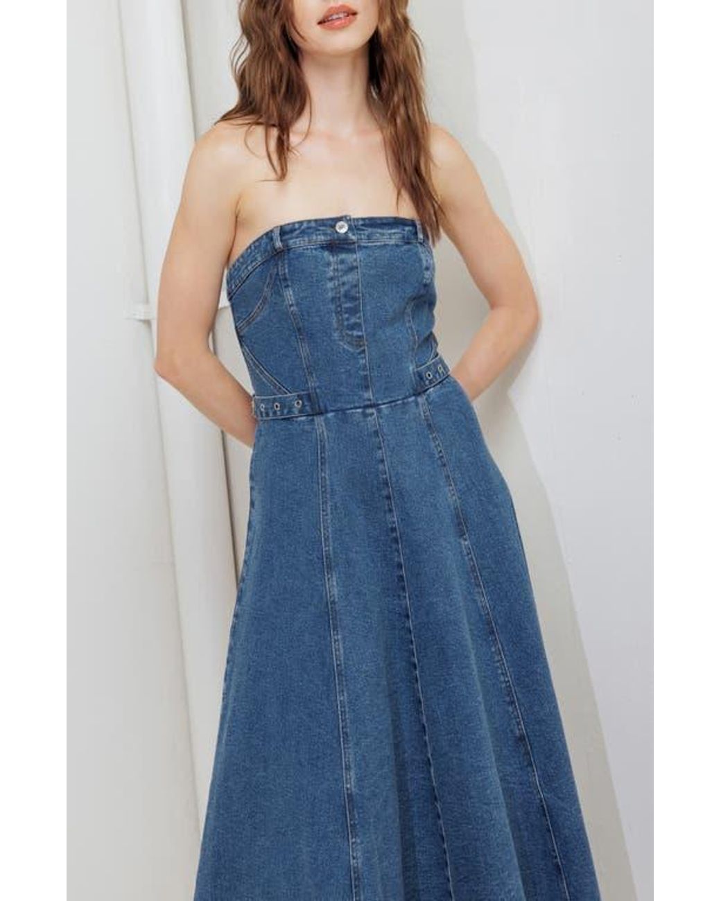FREEMARKET Strapless Denim Maxi Dress in Blue | Lyst