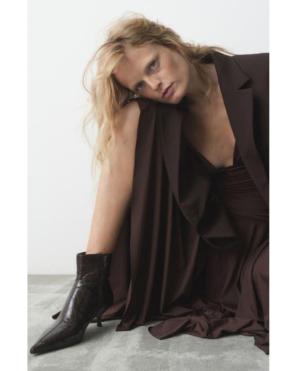 Mango Brown Croc Embossed Bootie