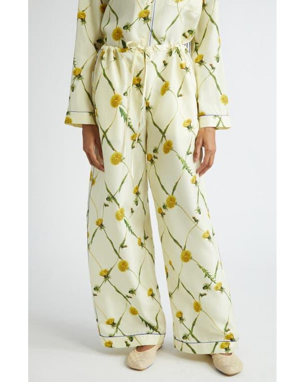 Burberry Dandelion Print Silk Pajama Pants in Yellow Lyst