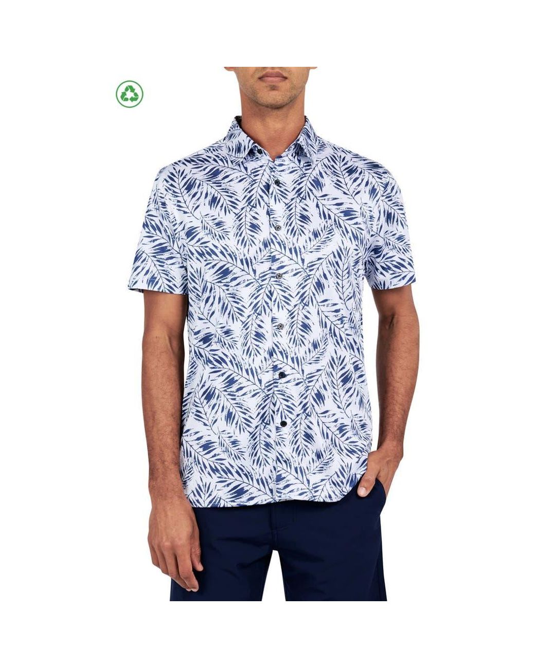 Con.struct Blue Regular Fit Leaf Print Recycled Performance Golf Button-Down Shirt for men