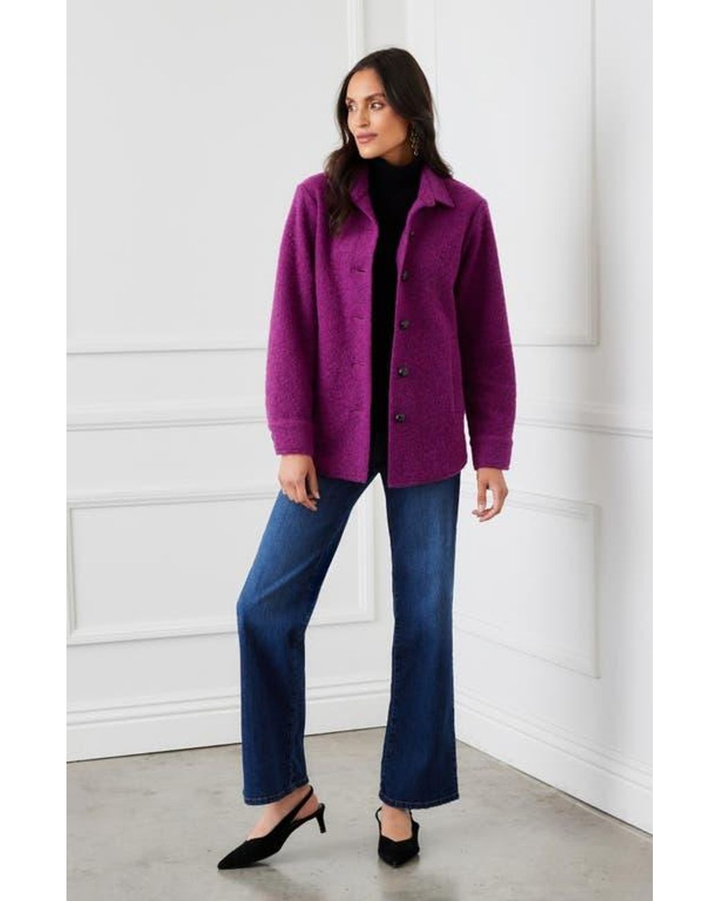 Karen Kane Brushed Wool Blend Shirt Jacket in Purple Lyst