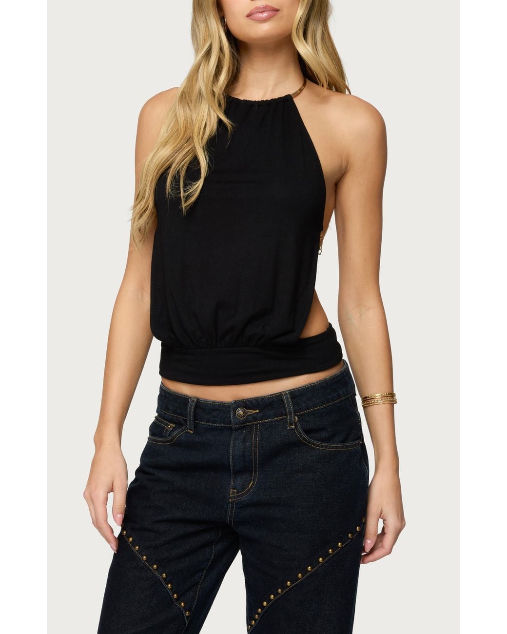 Edikted Black Damarey Chain Backless Halter