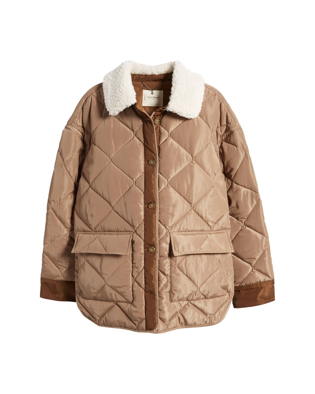 Lucky Brand Oversize Faux Shearling Collar Quilted Coat | Lyst
