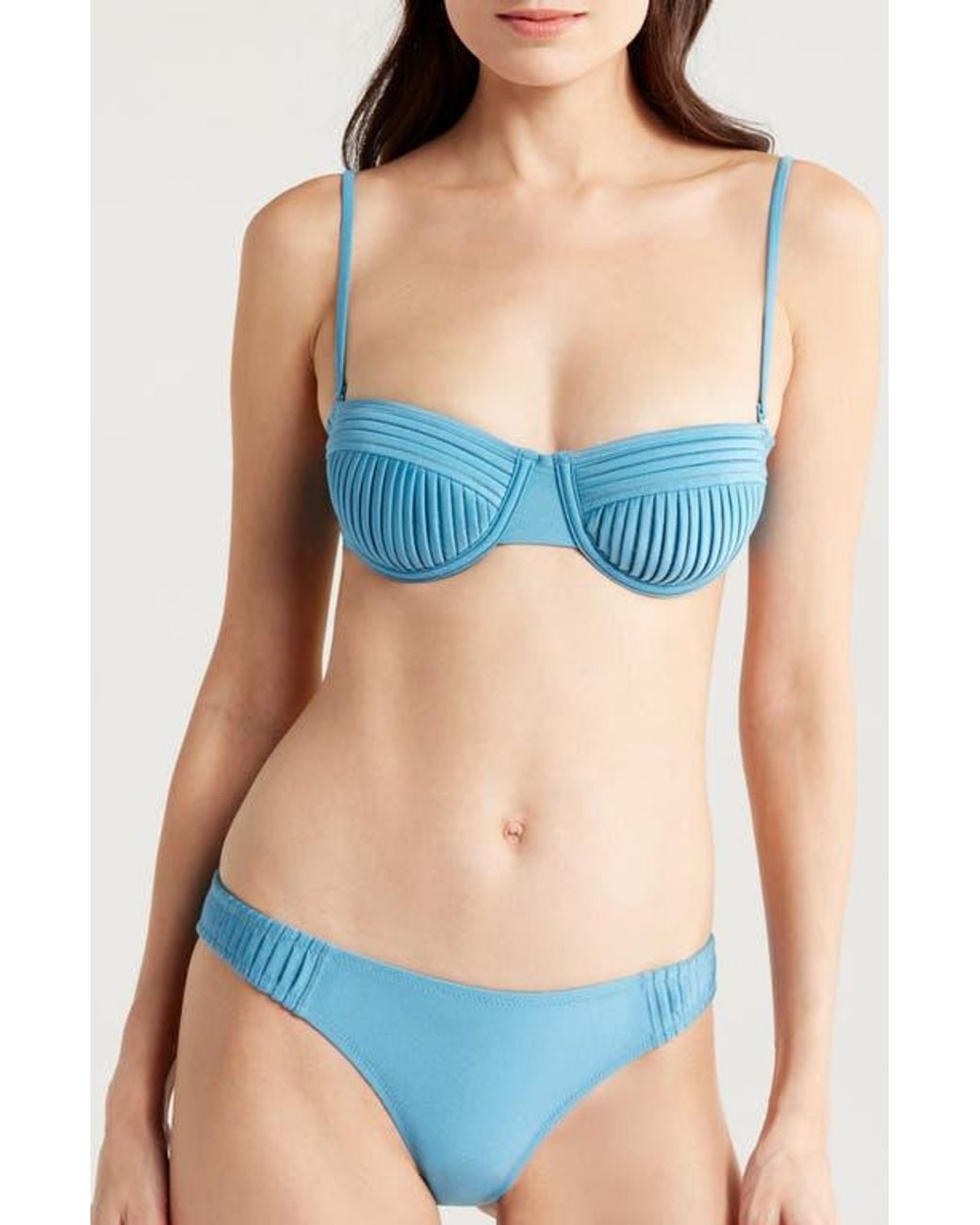 Solid & Striped Blue Solene Pleated Underwire Bikini Top