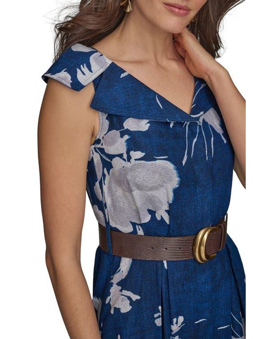 Donna Karan Floral Linen Blend Dress in Blue | Lyst
