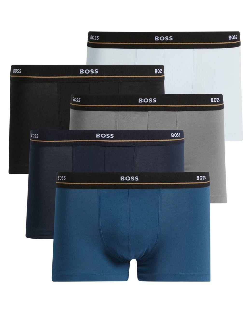 Boss Blue Assorted 5-Pack Essential Stretch Cotton Trunks for men