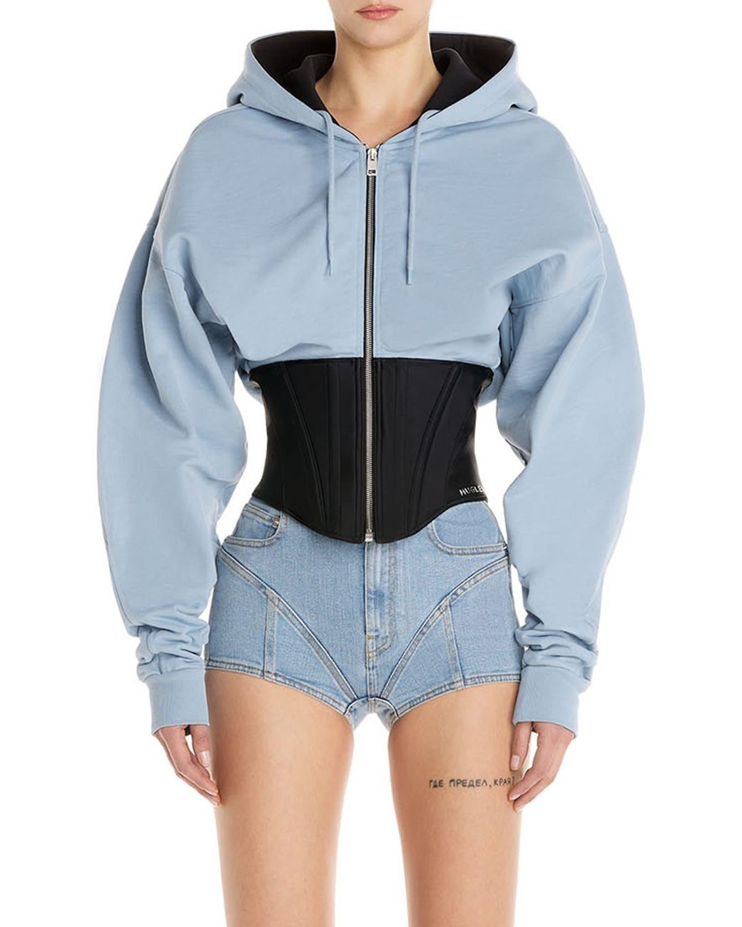 Mugler Oversize Corset Hoodie in Blue Lyst