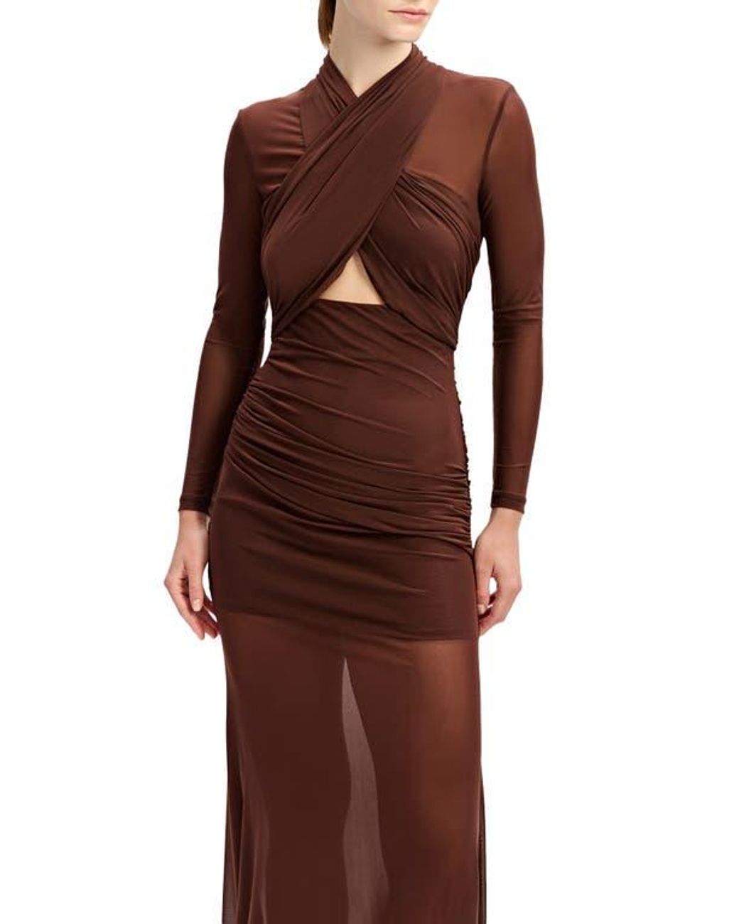bardot veria long-sleeve wrap mesh maxi dress BARDOT Veria Wrap Mesh Maxi Dress