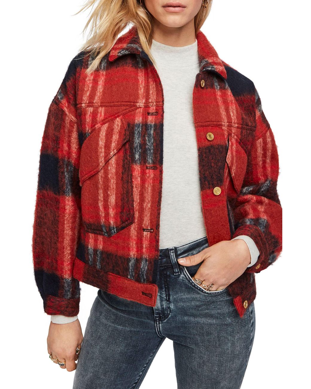 Scotch & Soda Oversize Wool Blend Trucker Jacket in Red | Lyst