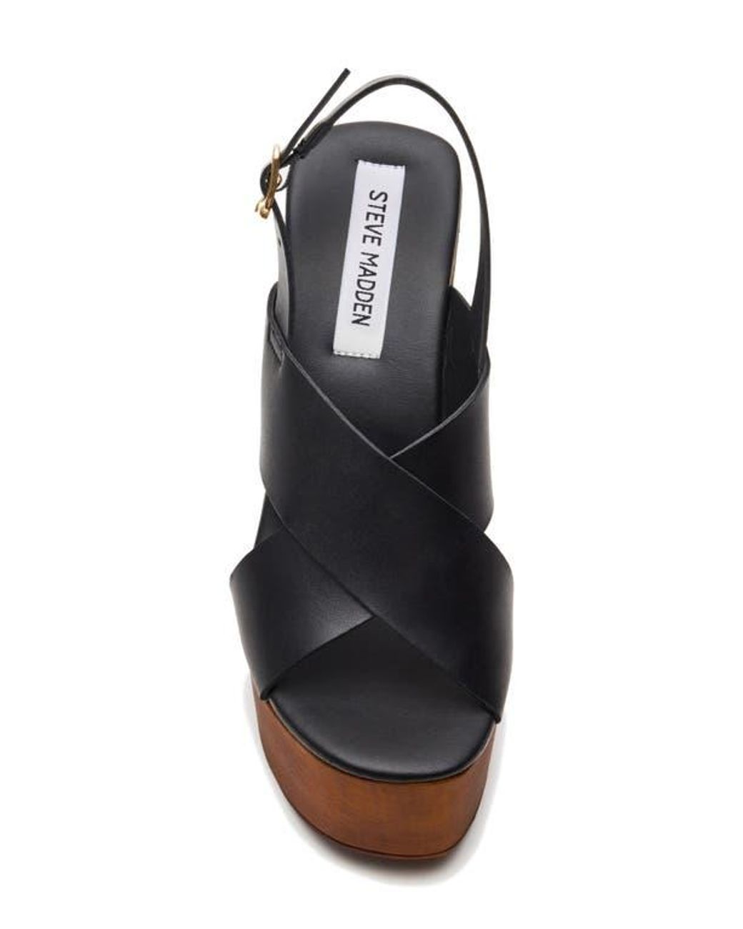 旬顔 定番人気【STEVE MADDEN】ギャラクシー ウェッジサンダル steve-madden-Black-Leather-