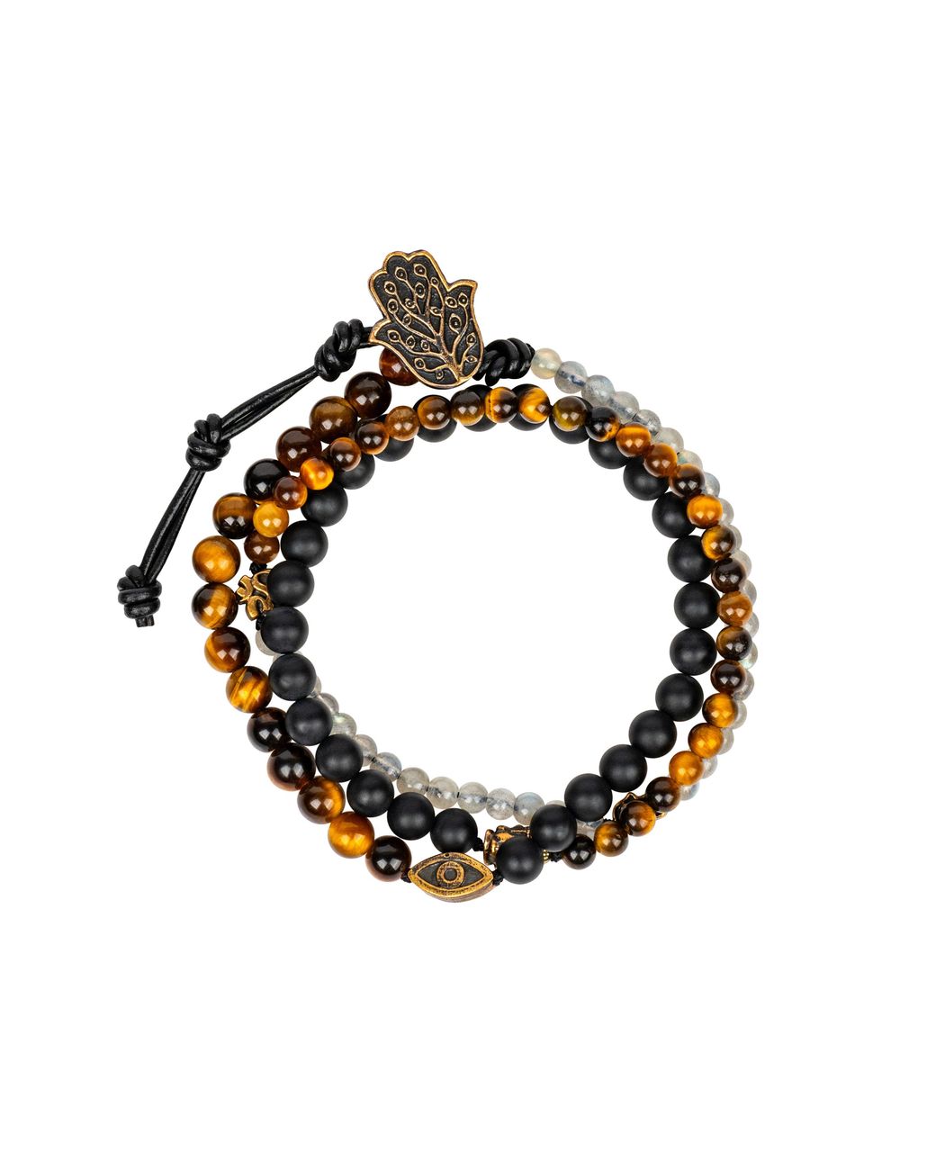 Karma and Luck Metallic Onyx Tiger's Eye Labradorite Wrap Beaded Bracelet for men