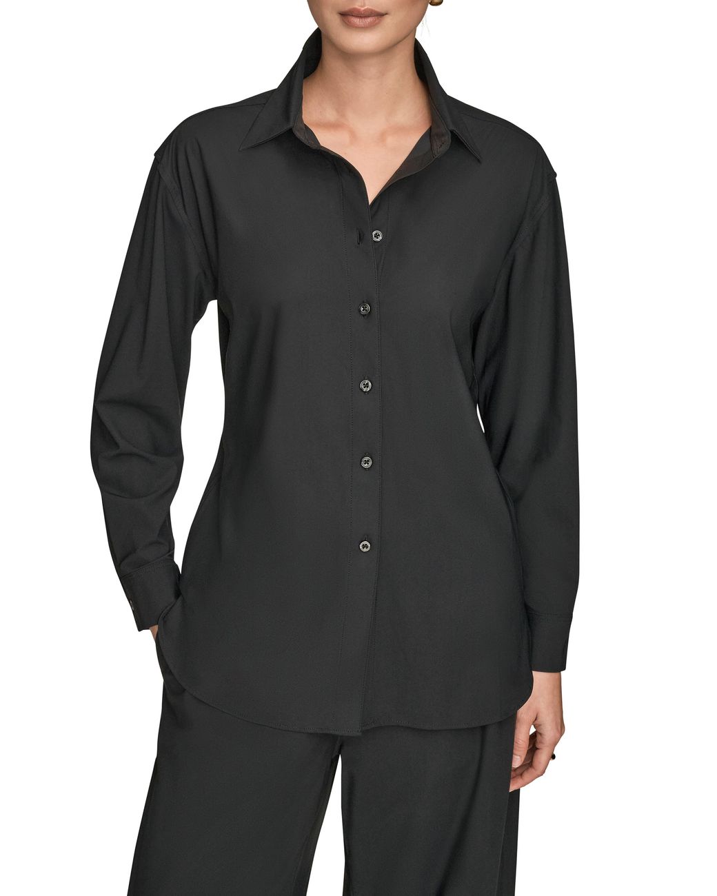 Donna Karan Black Front Button Shirt
