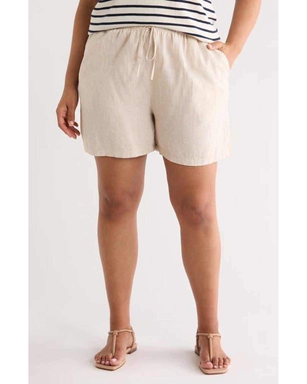 Caslon Natural Linen Blend Drawstring Shorts