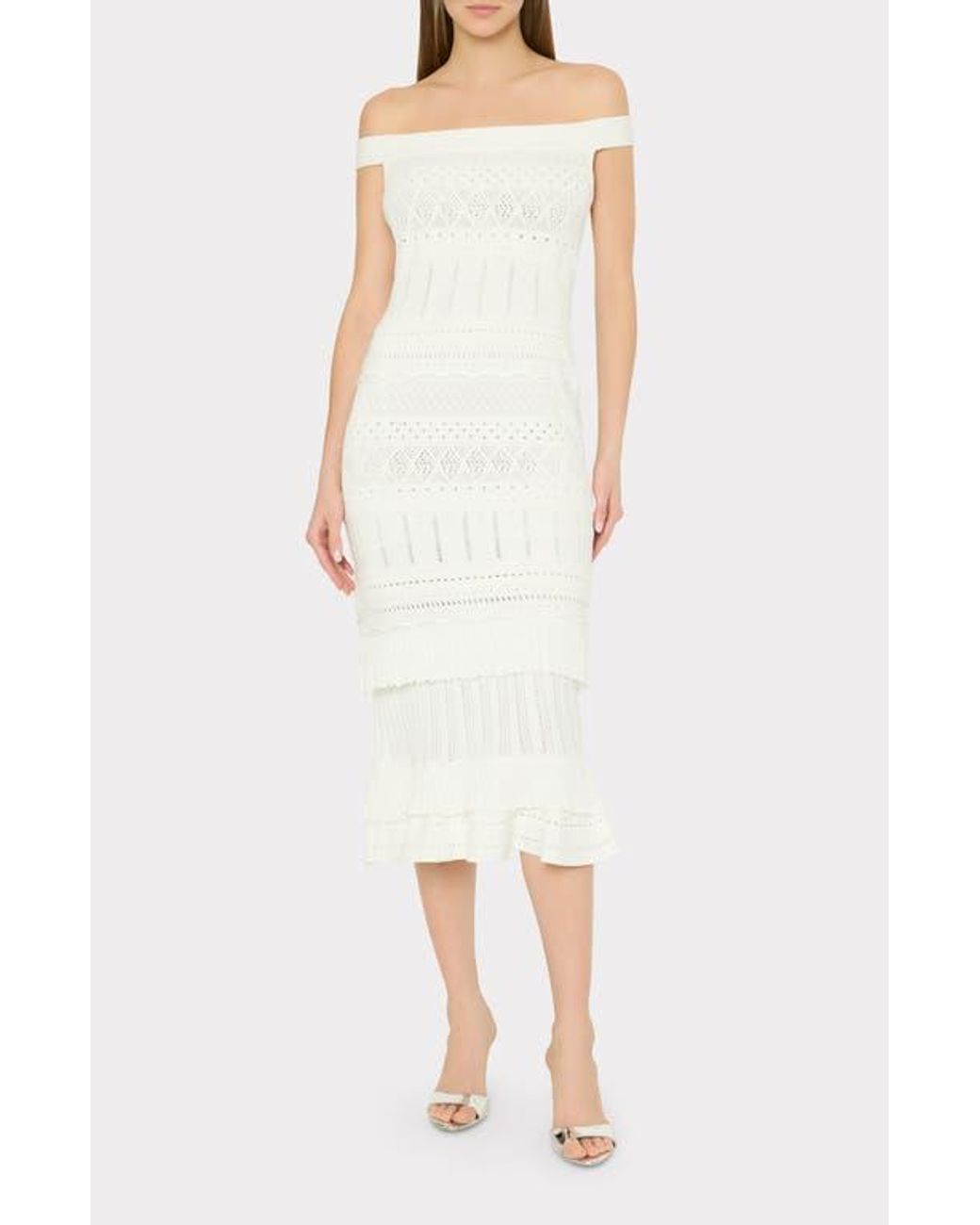 Milly Ruffle MILLY Maven Ruffle Off The Shoulder Midi Dress in White | Lyst