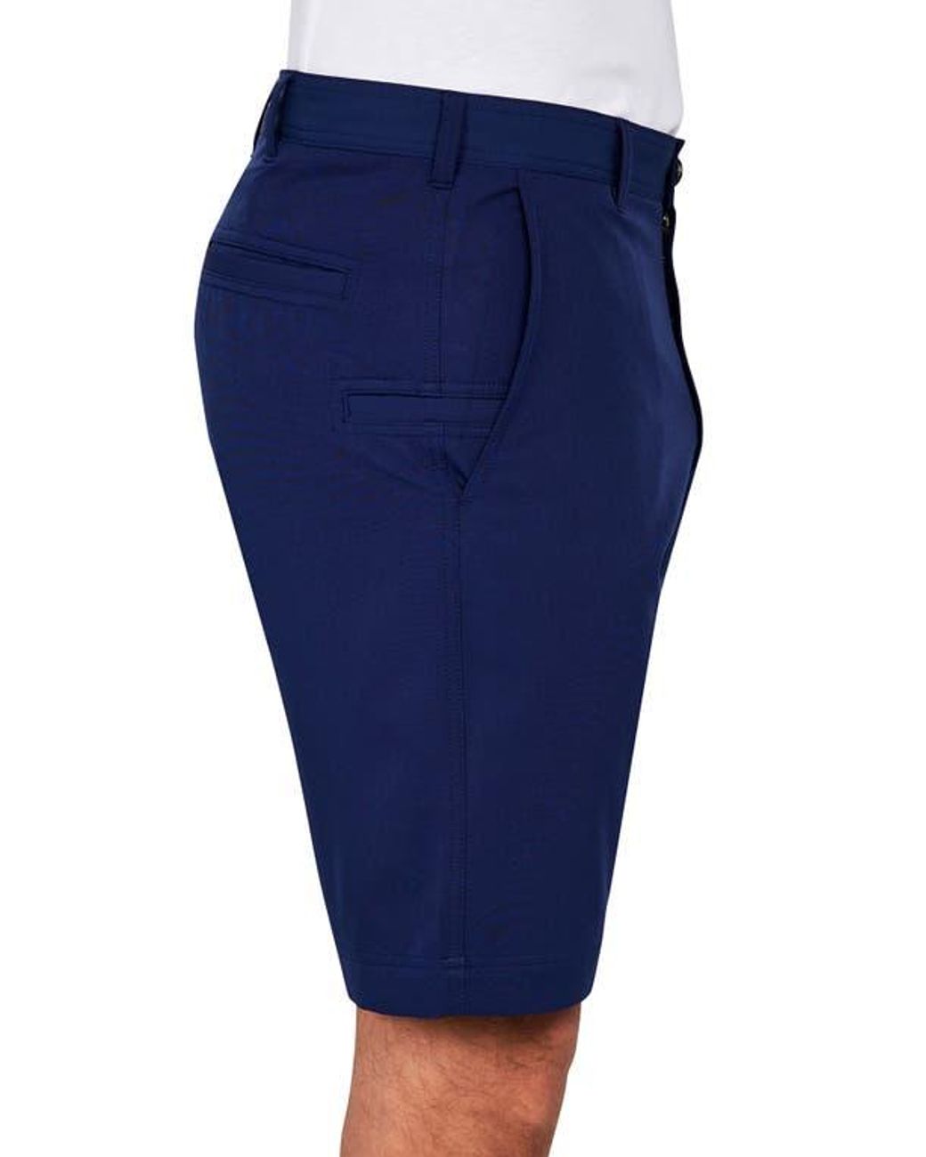 Con.struct Blue Regular Fit Solid Recycled Performance Flat Front Golf Shorts for men