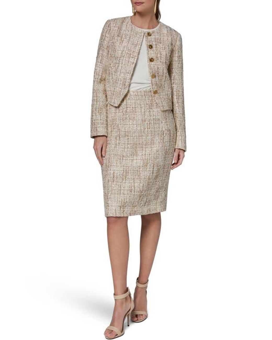 Donna Karan Natural Sequin Tweed Blazer