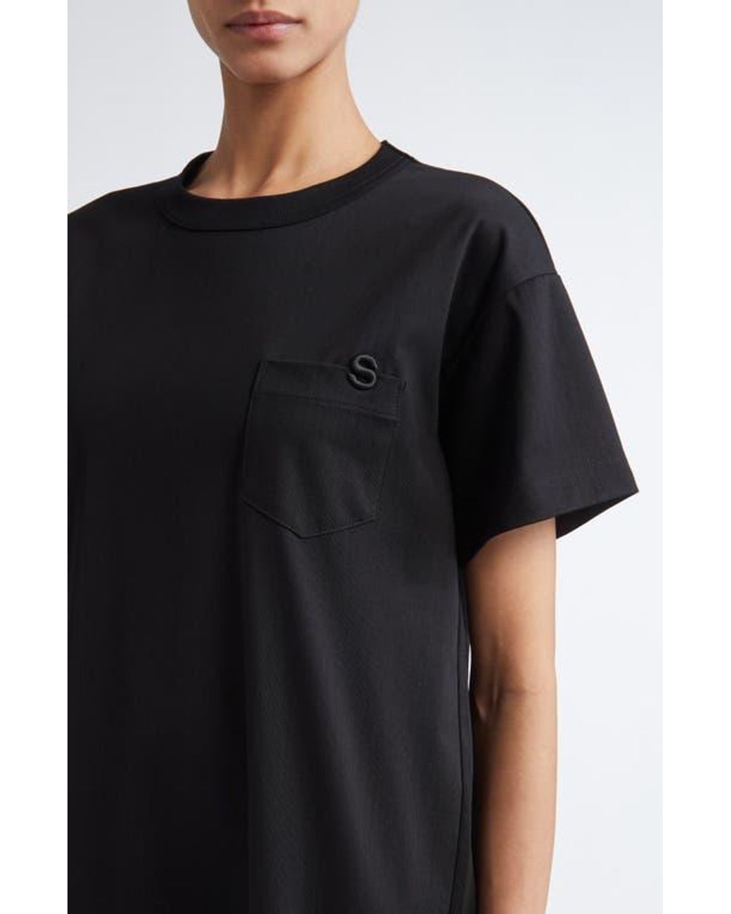 ★sacai★関税込♪日本未入荷♪Poplin and jersey T-shirt dress Poplin and jersey T-shirt dress in black - Sacai | Mytheresa