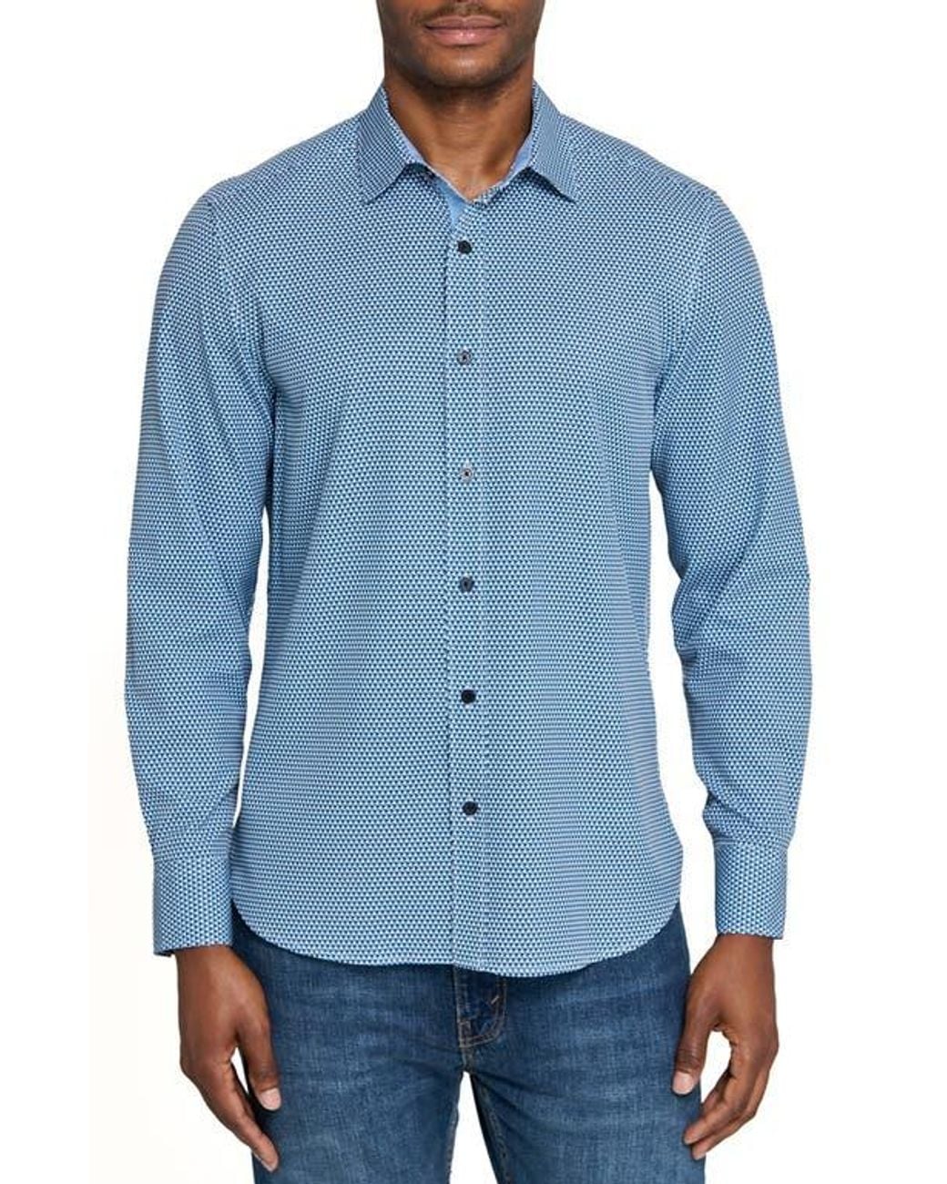 Con.struct Blue Hexagon Geo Woven Long Sleeve Basic for men