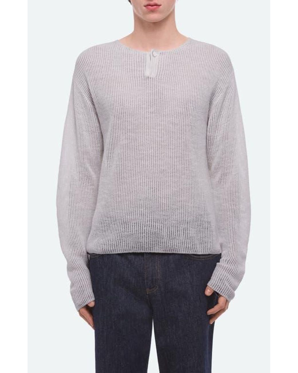 Helmut Lang Gray Texture Henley Sweater for men