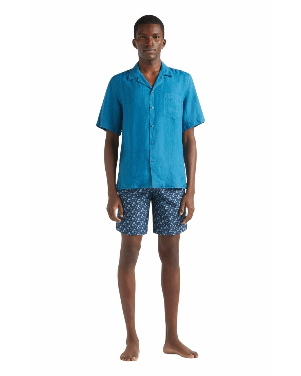 Vilebrequin Blue Linen Solid Bowling Shirt for men