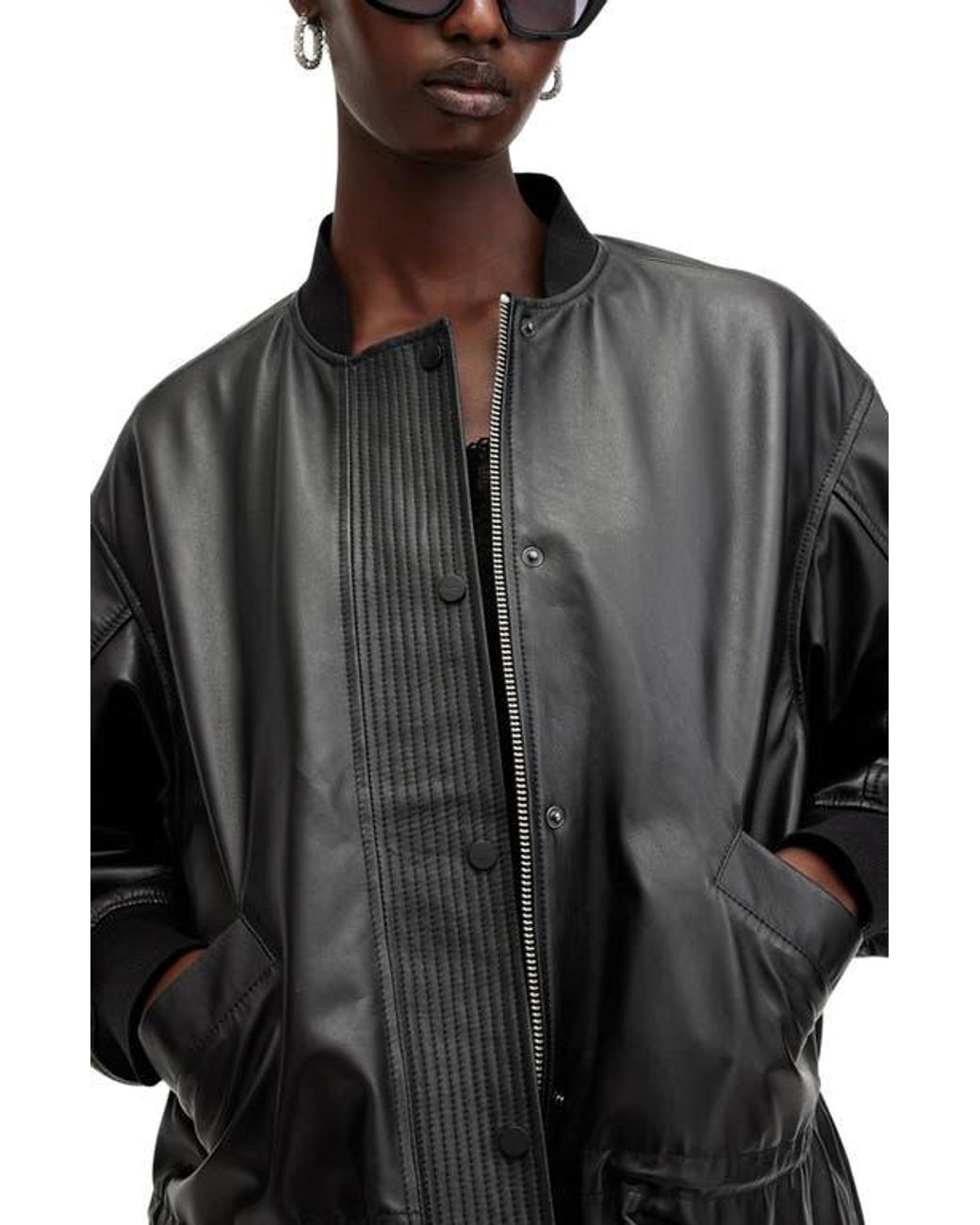 AllSaints Black Sofi Leather Bomber Jacket