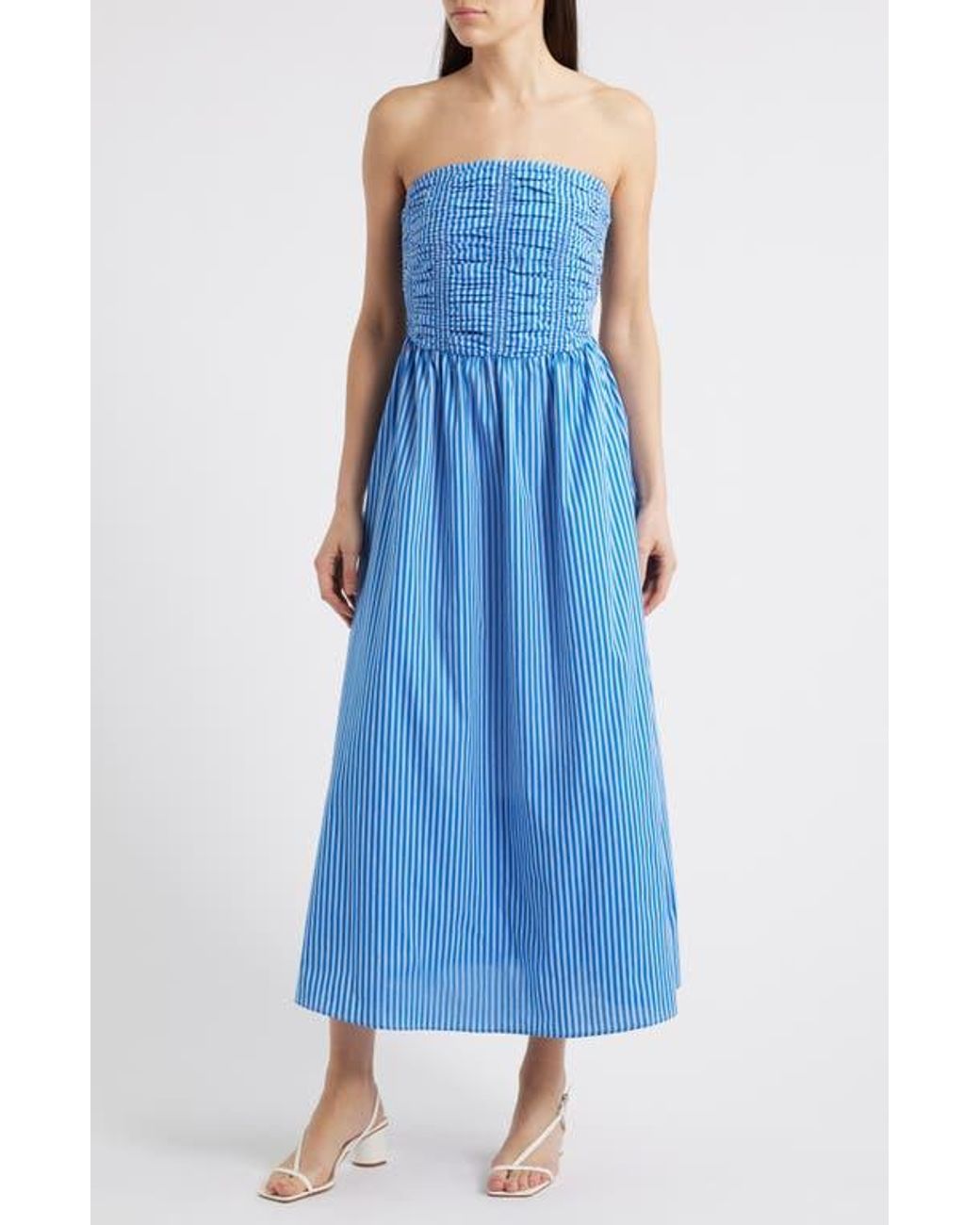 knee length dresses for ladies Nora Strapless Smocked Midi Dress – South Moon Under main image 1