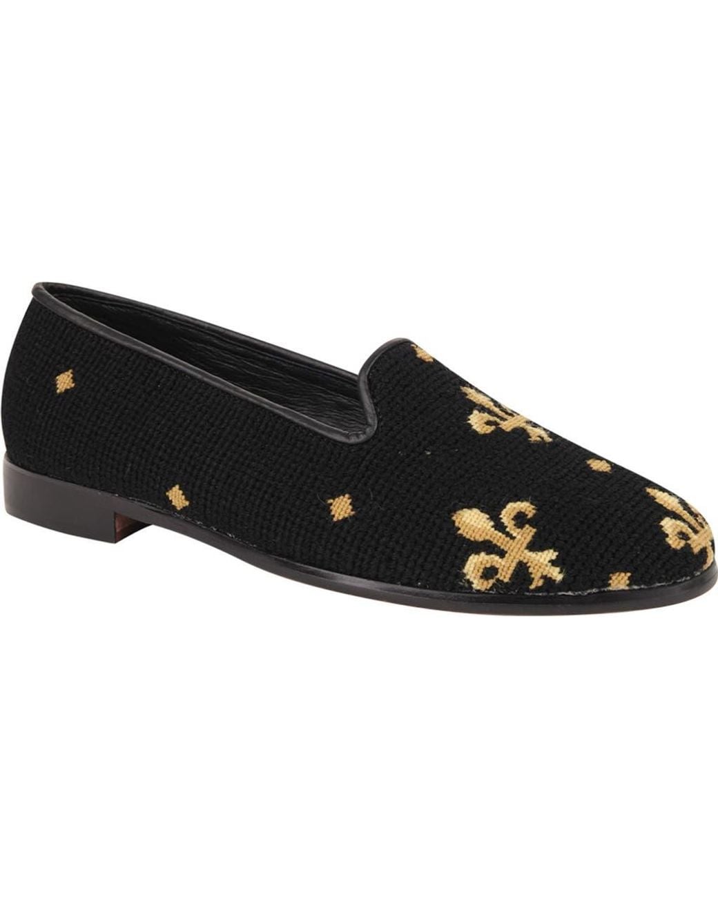 PAIGE Black Needlepoint Fleur De Lis Flat