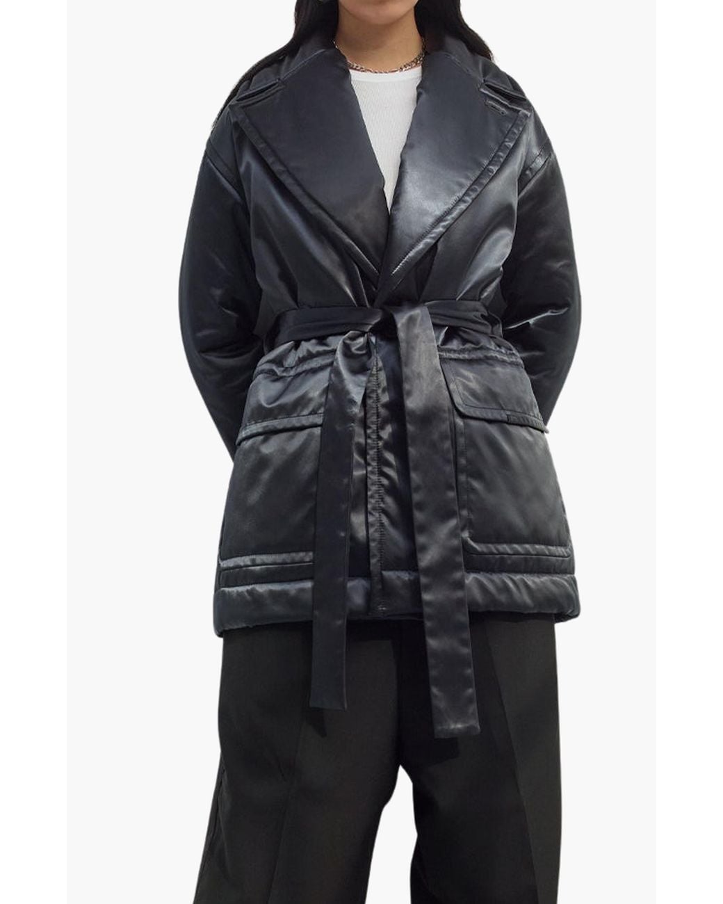 CAALO Black Satin Down Coat