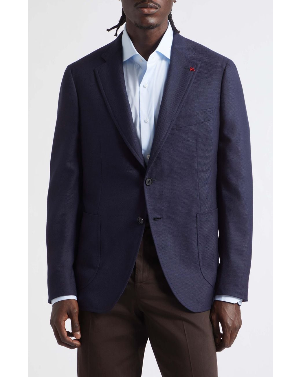 Isaia Blue Capri Wool Hopsack Blazer for men