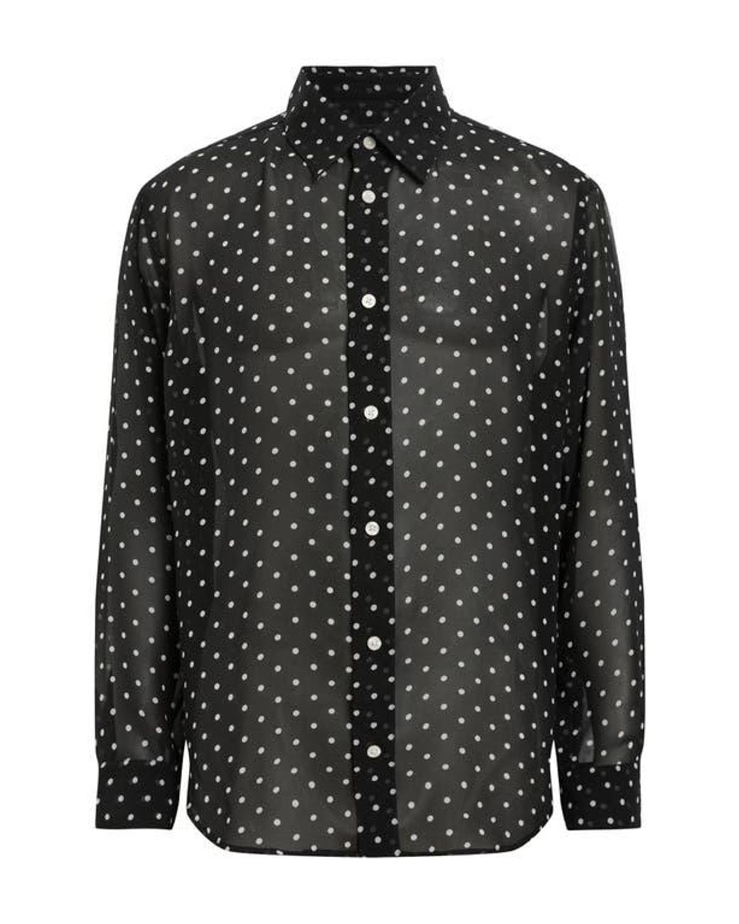 AllSaints Sangha Polka Dot Sheer Button-Up Shirt in Black AllSaints Sangha Polka Dot Sheer Button-Up Shirt in Black