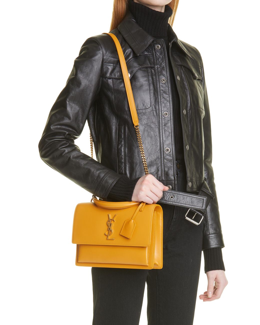 Saint Laurent Medium Sunset Leather Top Handle Bag in Orange | Lyst