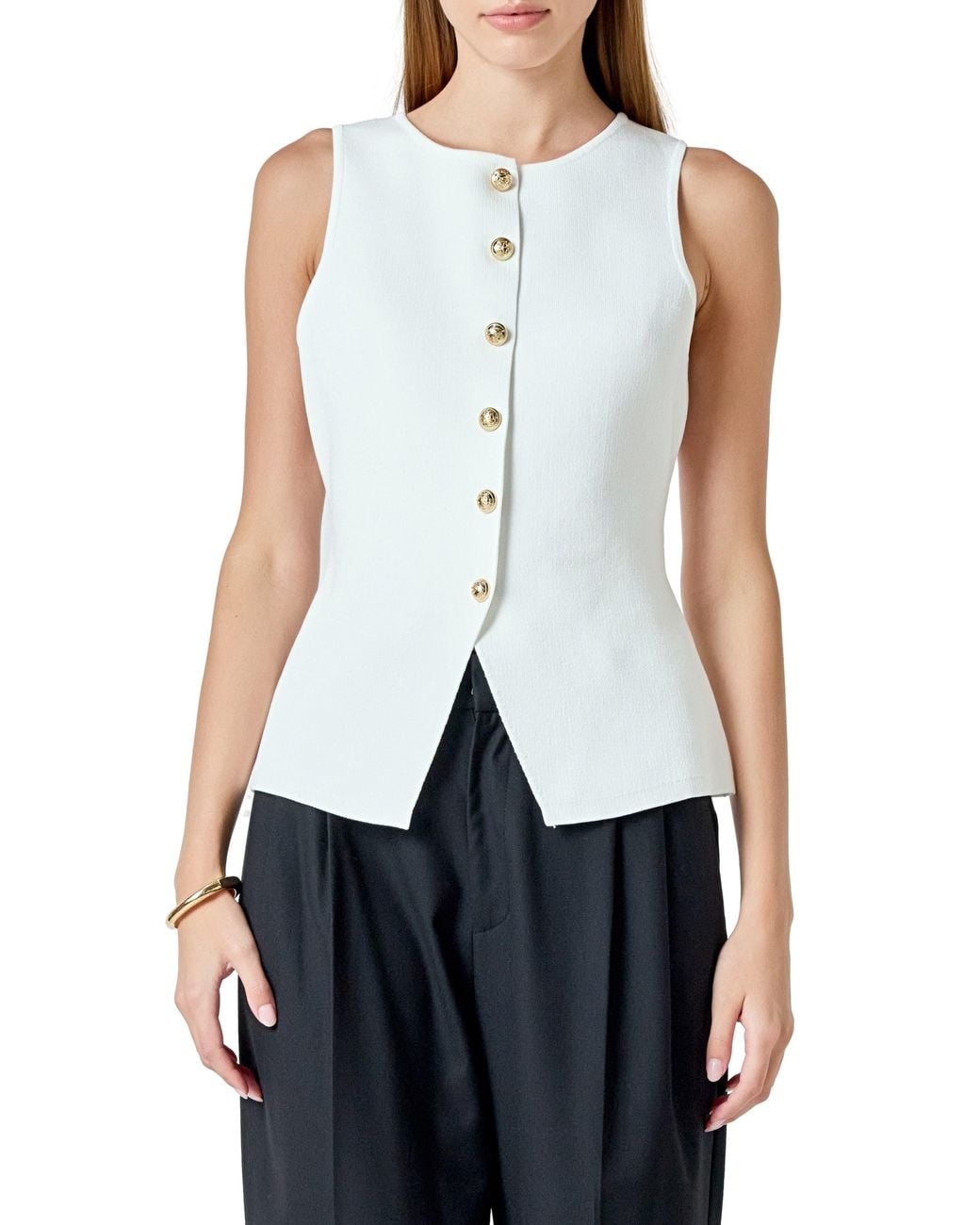 Endless Rose White Knit Button-Up Vest