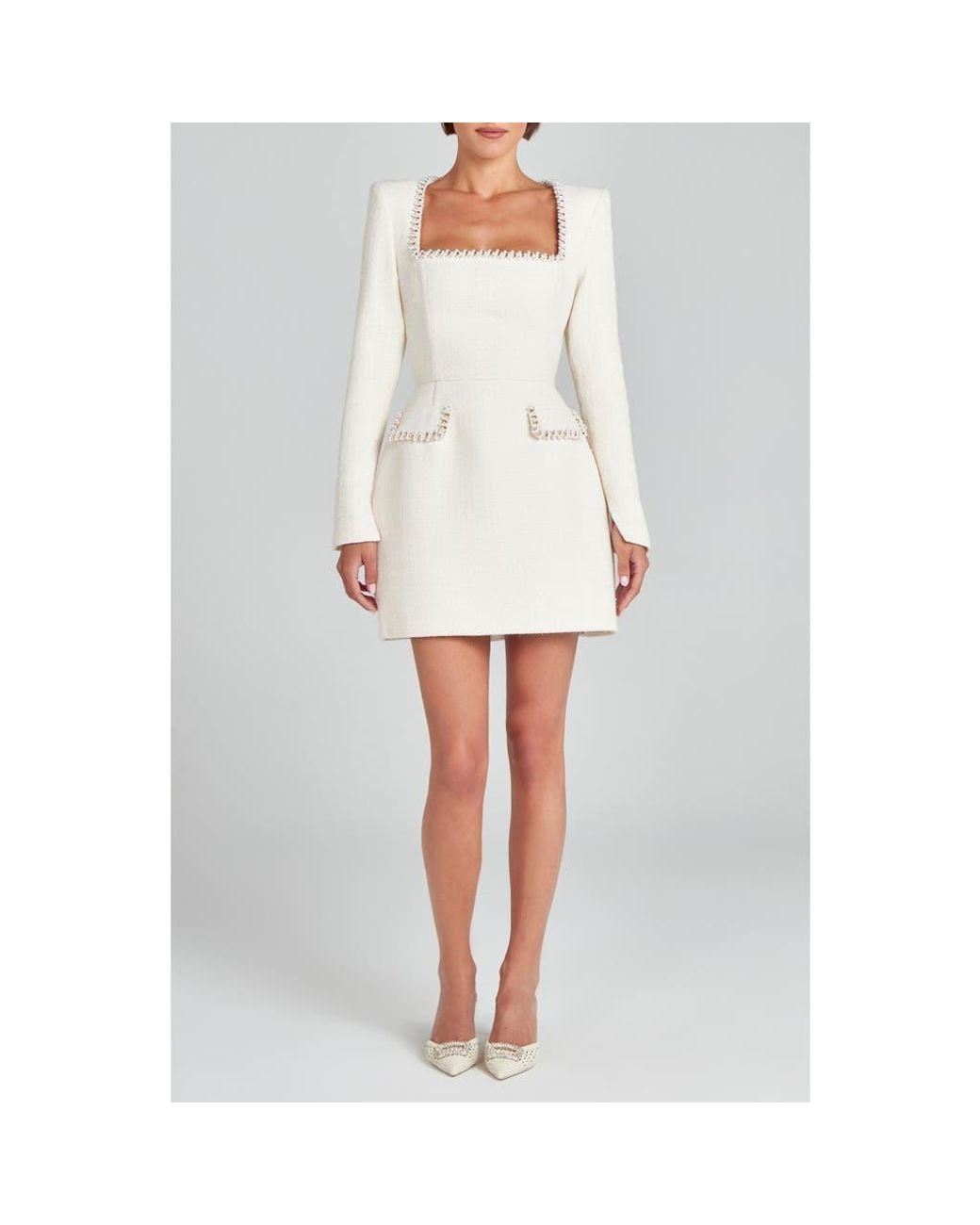 beaded party dress modest cape sleeeve round neck Lara 51045 Eve Beaded Cape Sleeve Wedding Dress – Lara New York
