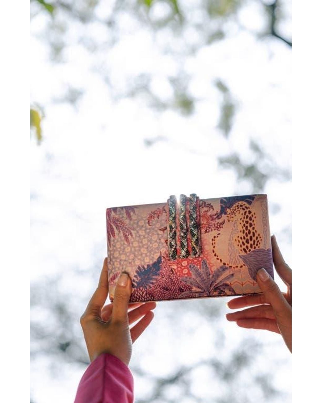 Simitri Red Printed Braid Clutch