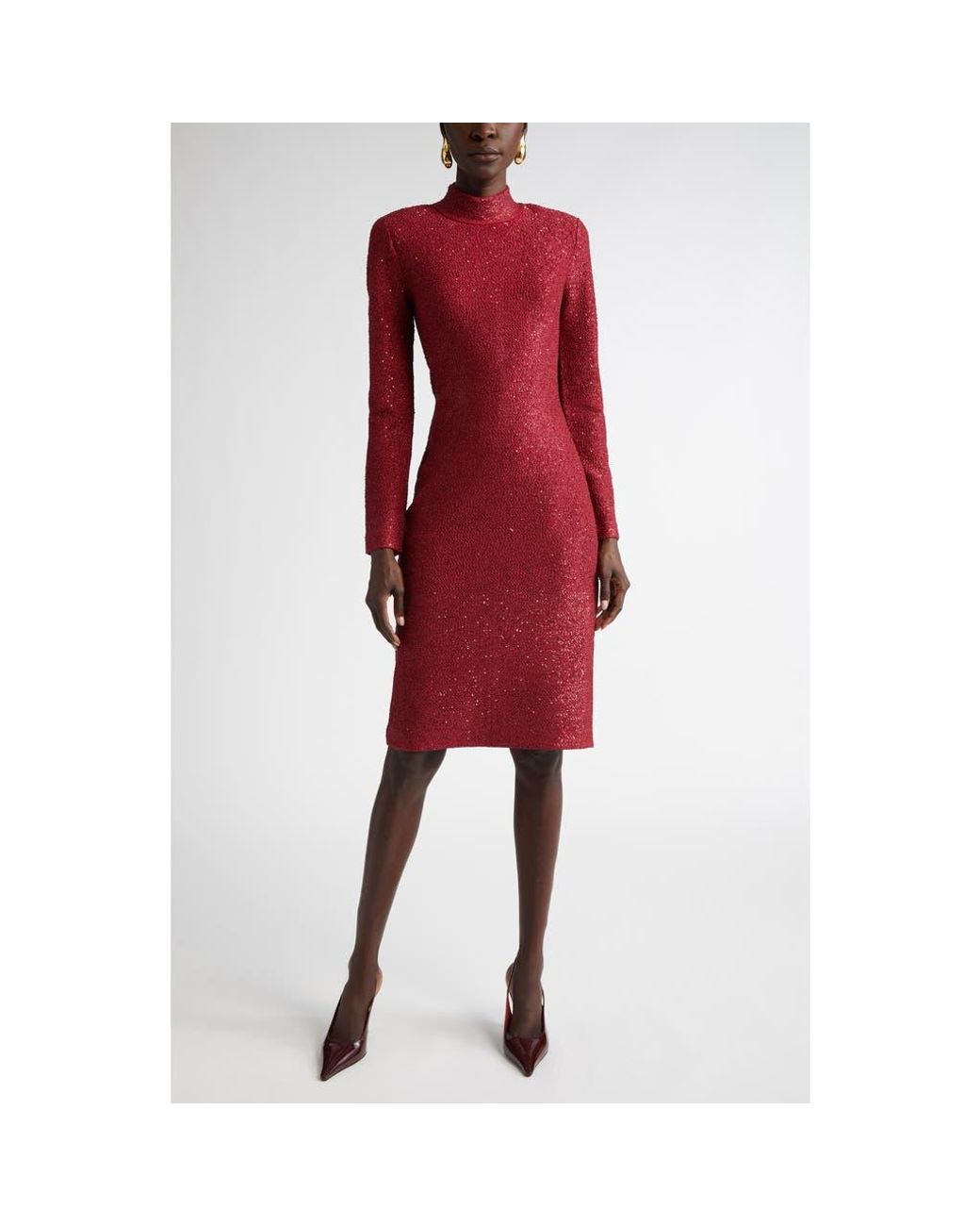 ST. JOHN Cowl Neck Embellished Dress store Red