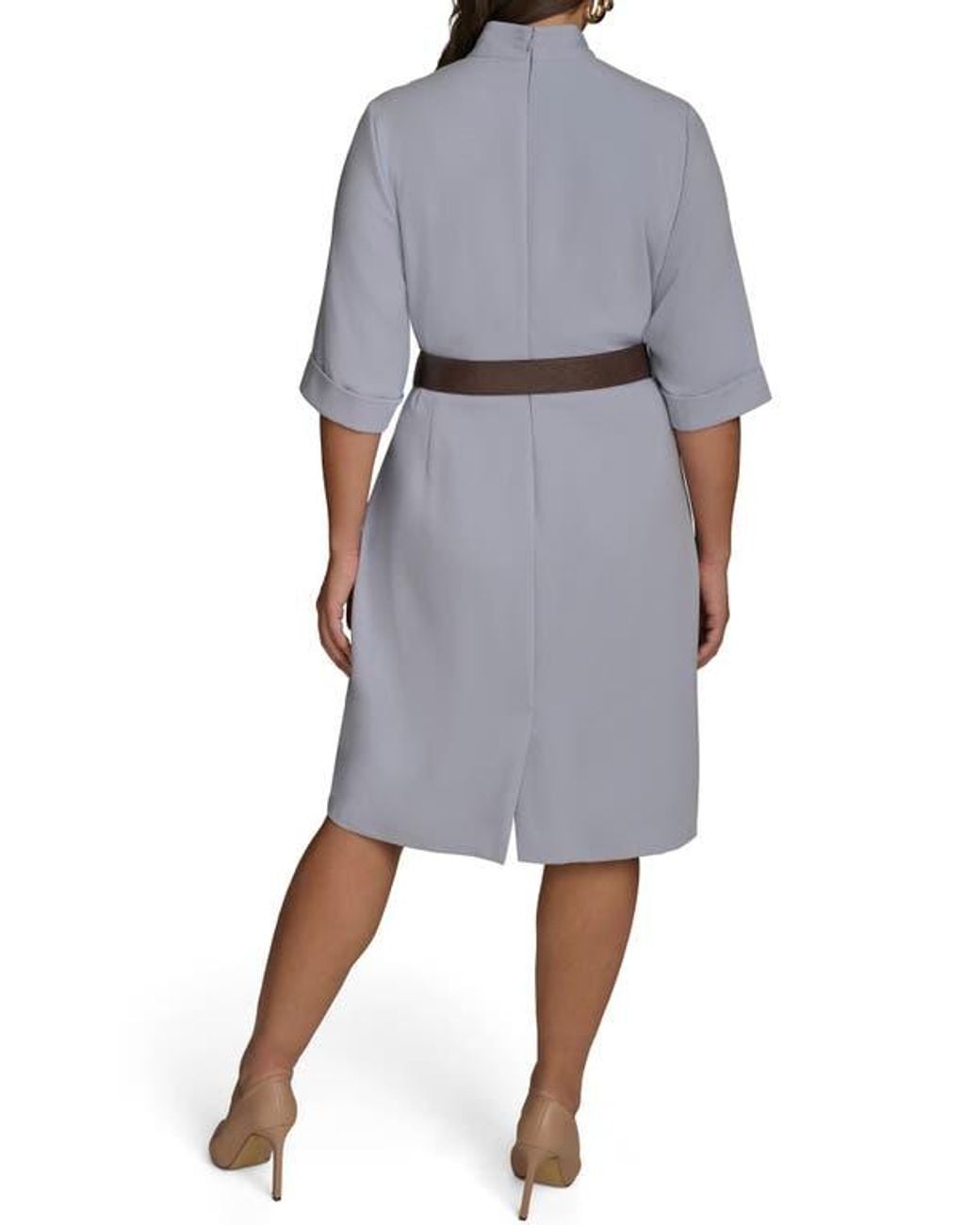 Donna Karan Gray Belted Cady Sheath Dress