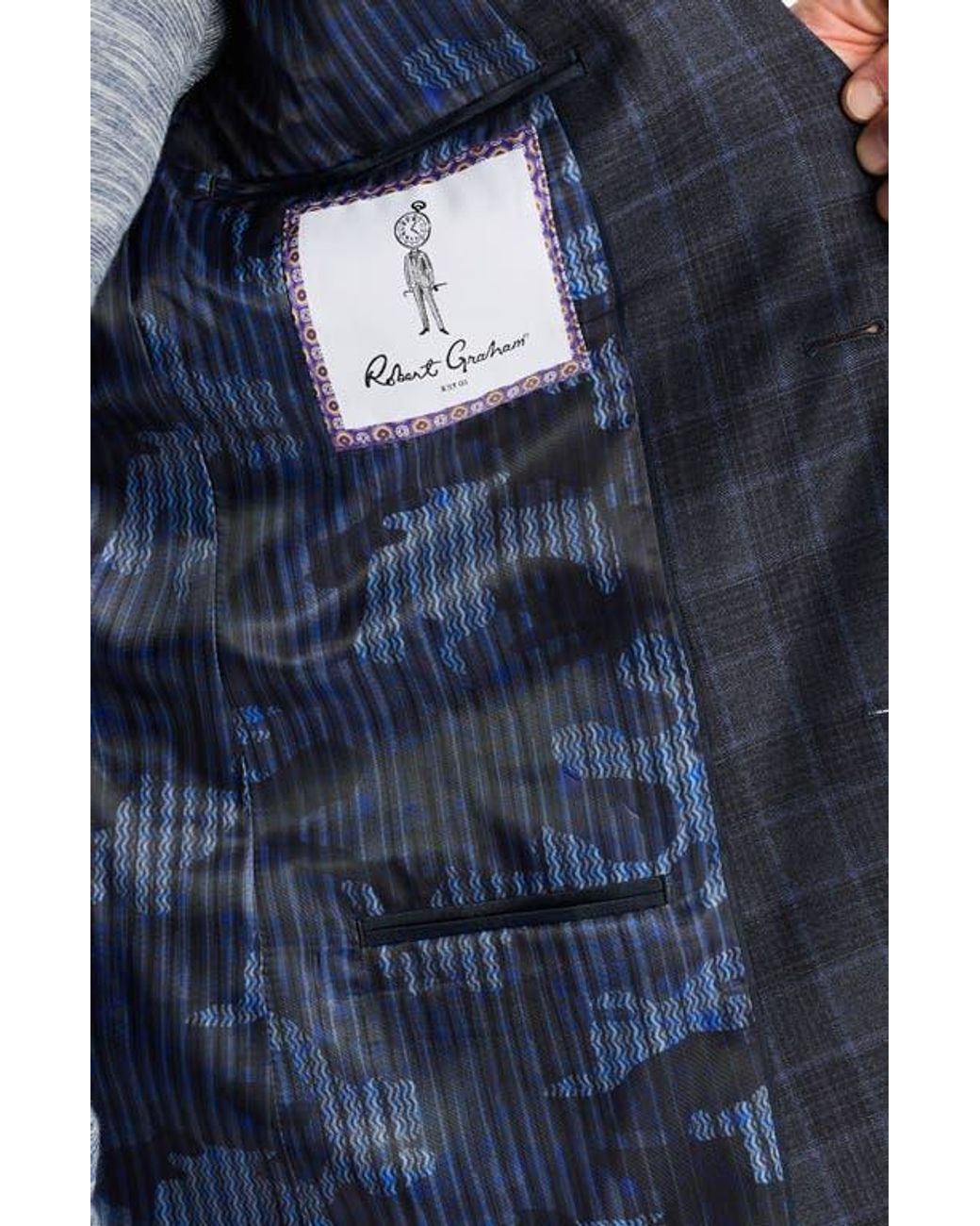 Robert Graham Blue Kipton Windowpane Plaid Wool Blend Sport Coat for men