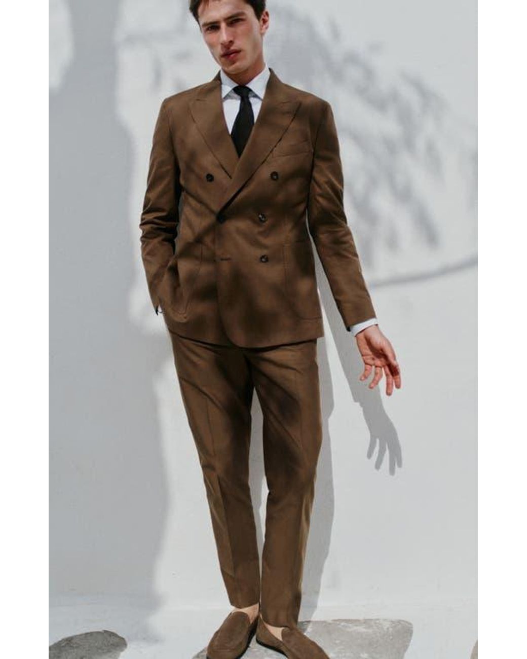 Mango Brown Double Breasted Slim Fit Jacket for men