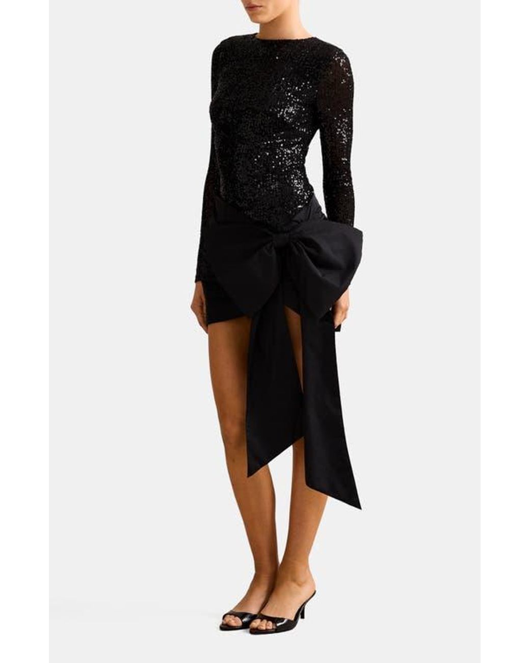 blue and black yellow and white dress Sequin Dress With Long Sleeves - SMALL / Black