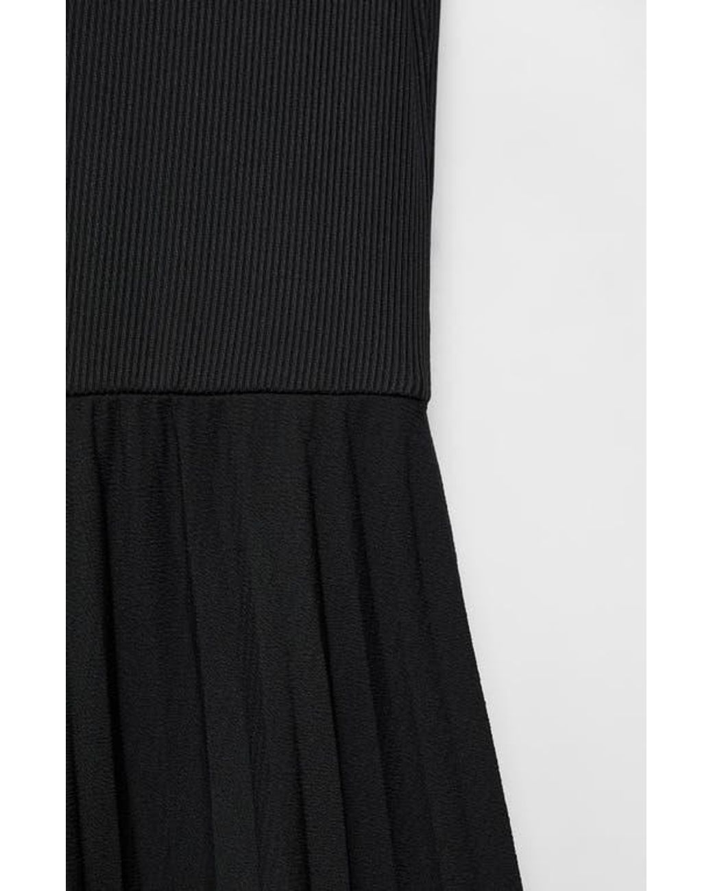 Mango Long Sleeve Pleated Dress in Black | Lyst