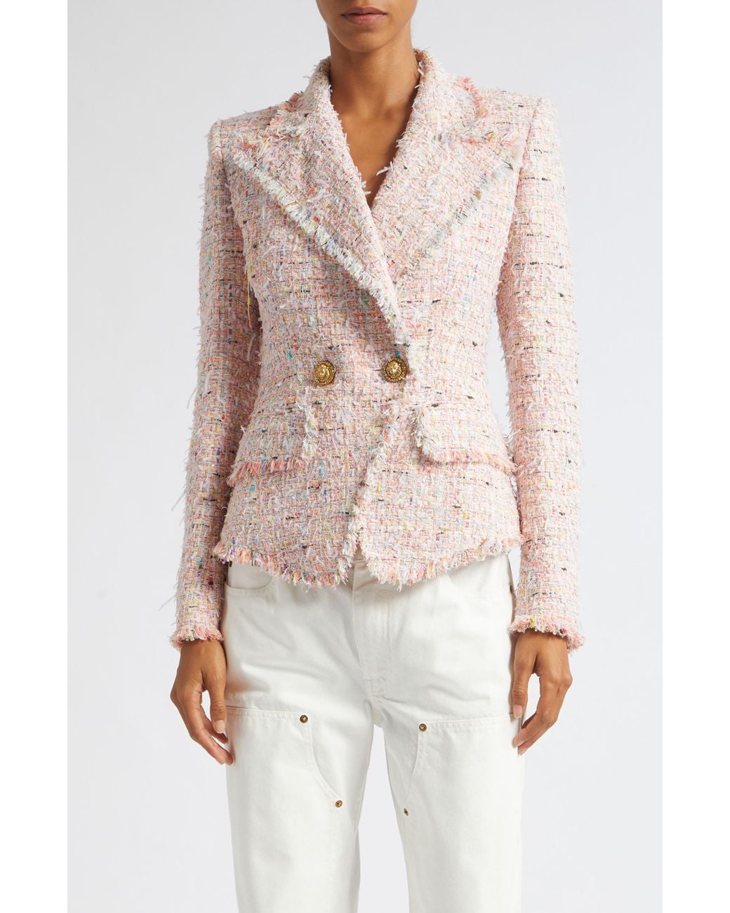Balmain Pink Double Breasted Tweed Jacket