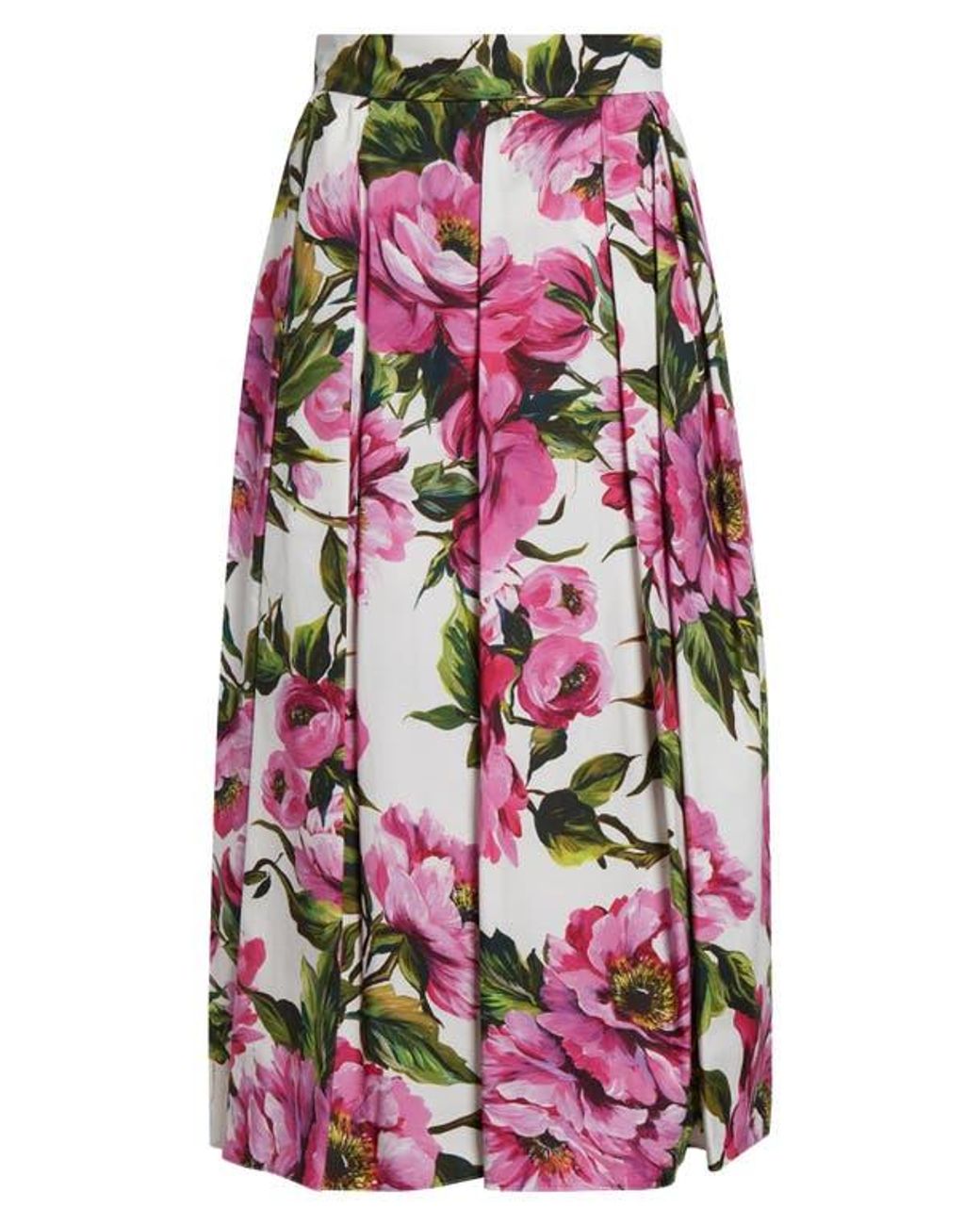 Dolce & Gabbana Peony Print Pleated Cotton Poplin Skirt in