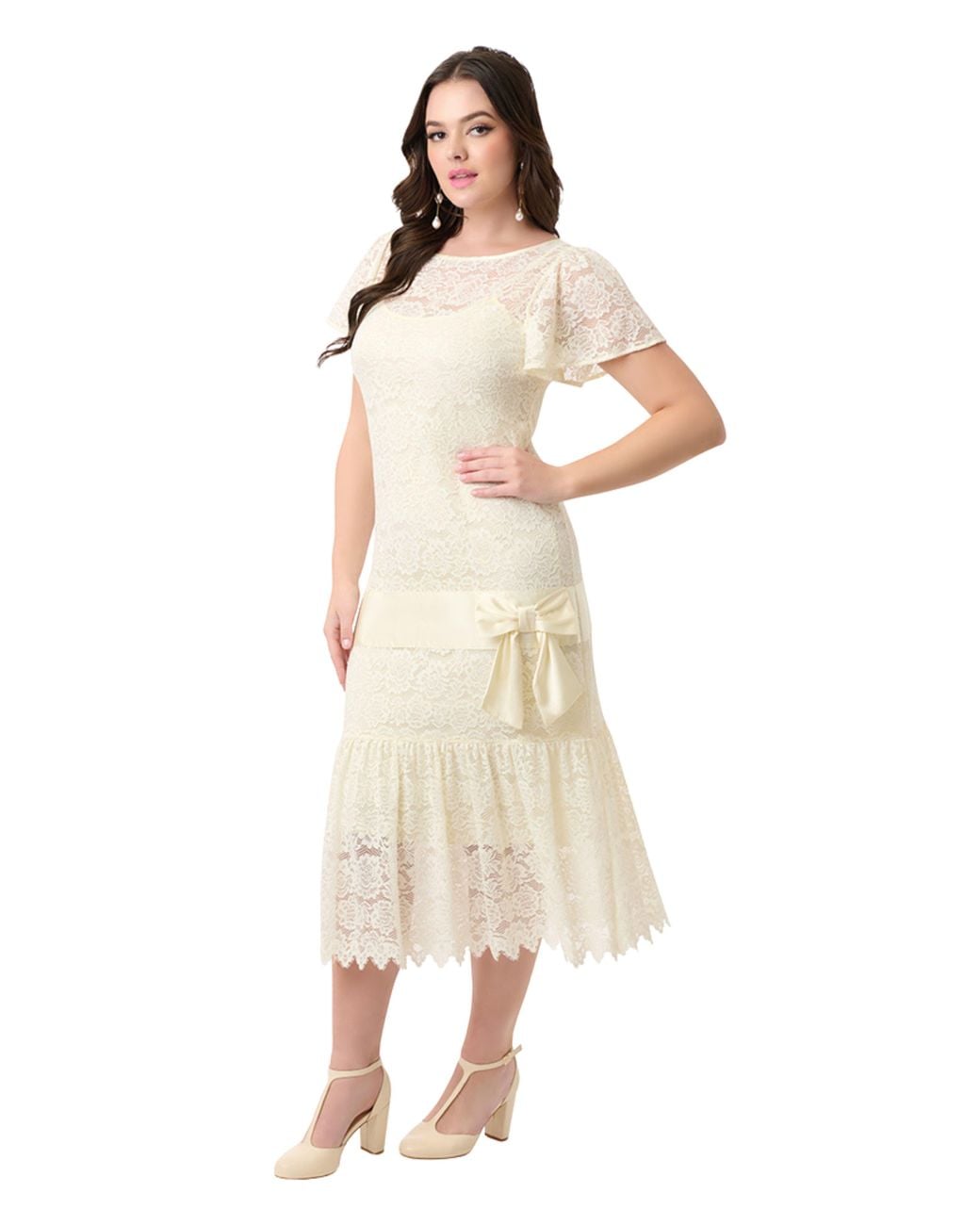 Unique Vintage Natural 1920S Flutter Sleeve Flapper