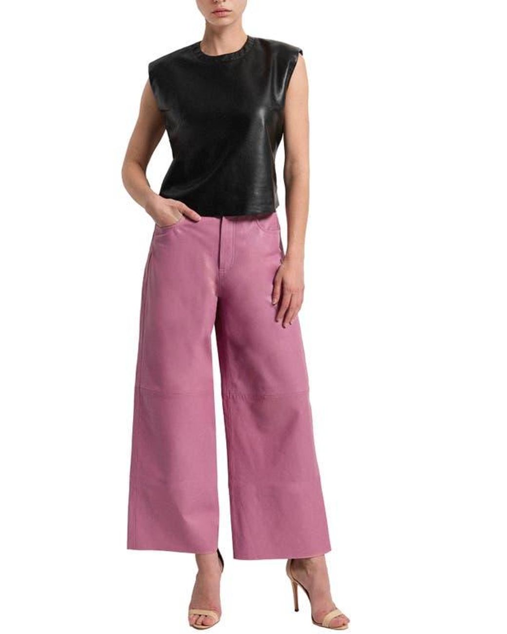 AS by DF Ruby Leather Wide Leg Jeans in Pink | Lyst