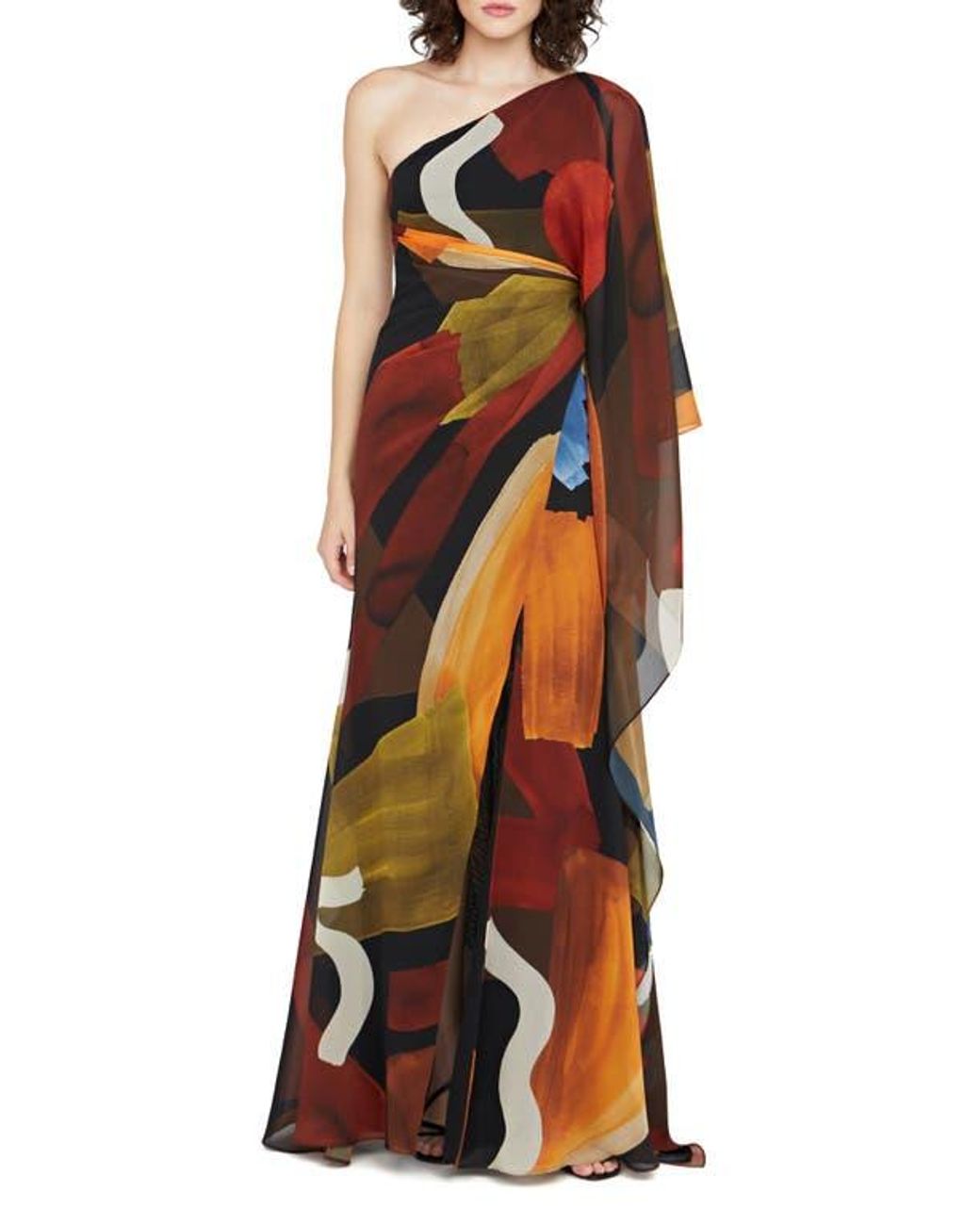 Halston Nusi Chiffon One-Shoulder Maxi Dress in Orange | Lyst