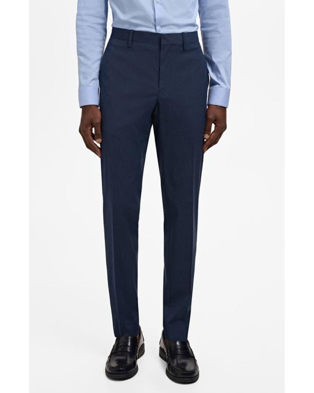 Mango Blue Slim Fit Flat Front Pants for men