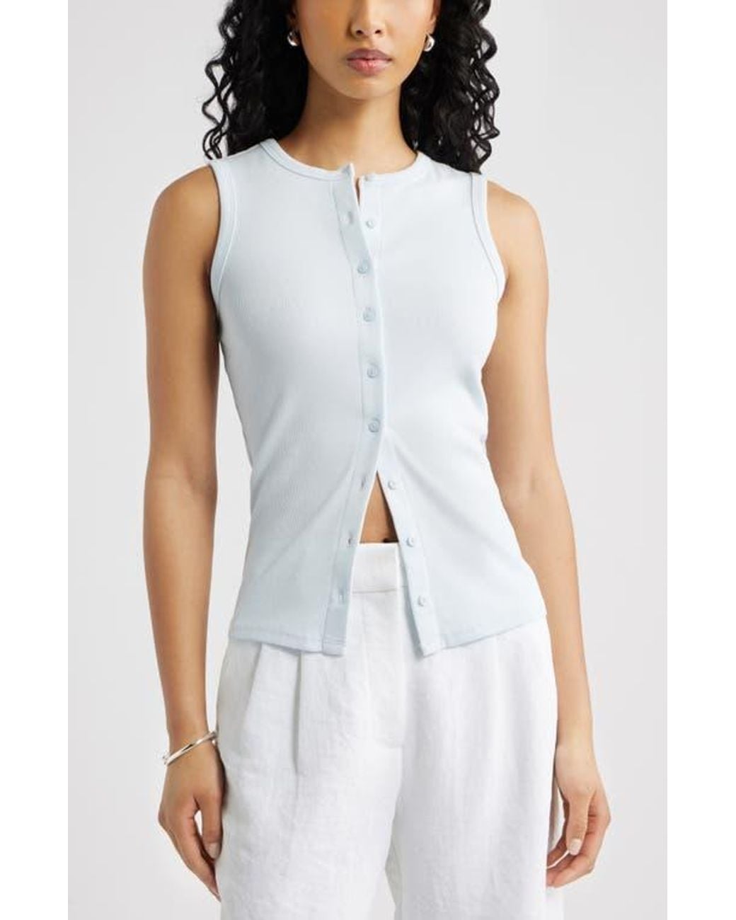 Open Edit White Rib Button-Up Tank