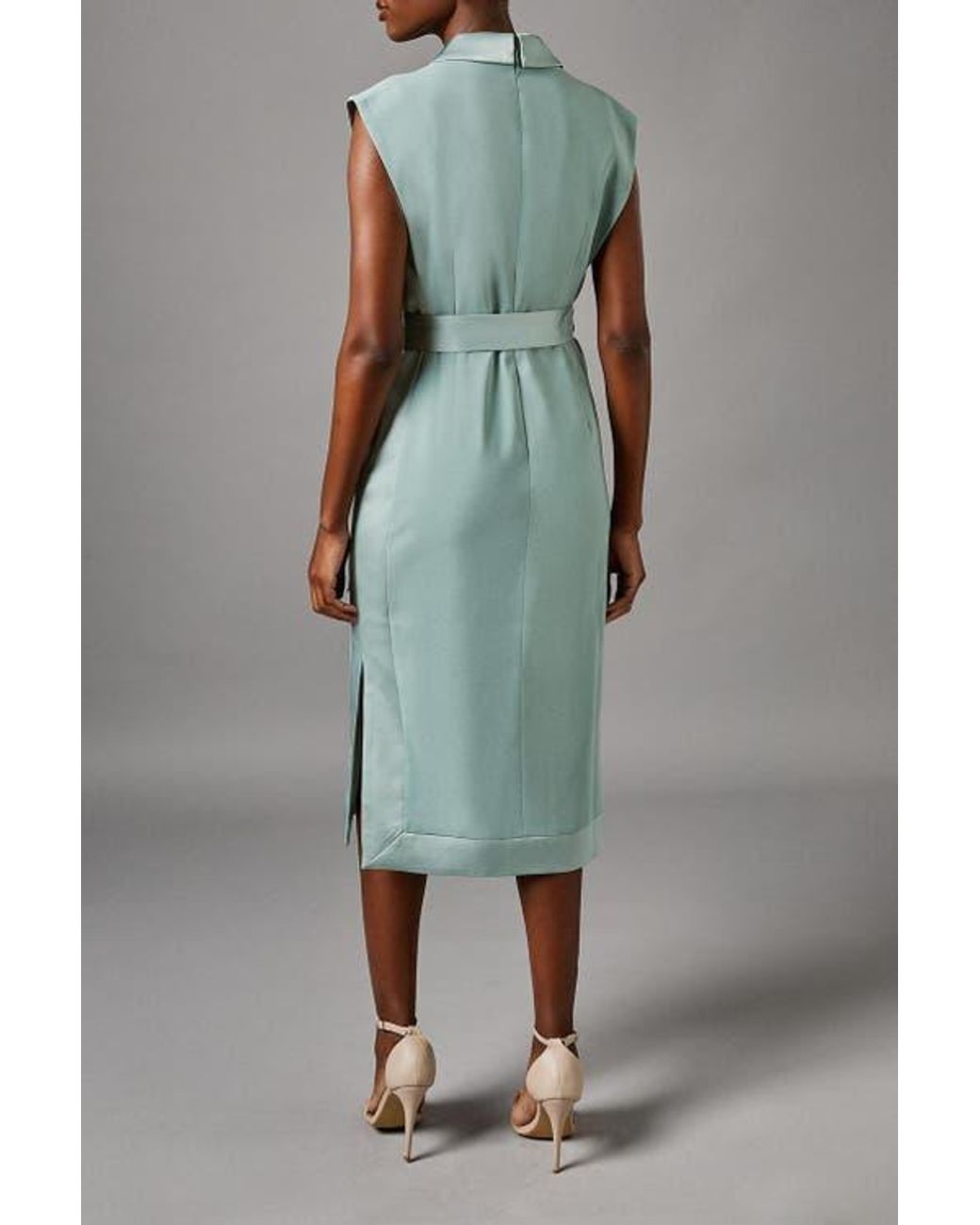 slim fit dress slacks Parina | Light Green Strappy Volume-Hem Midi Dress